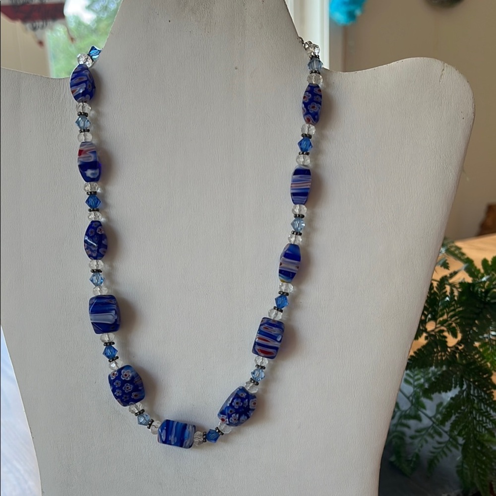 DOL Blue Millefiore Crystal Beaded Necklace